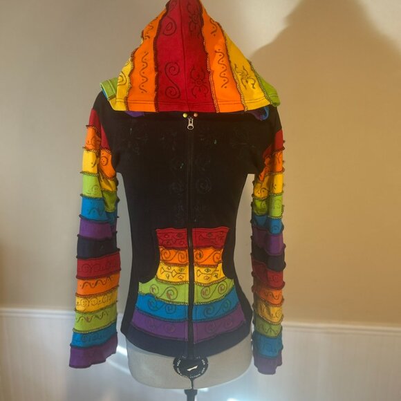 The Collection Royal Nepal Rainbow Patch Hand-Painted Sweatshirt | S (32" Bust) - Picture 7 of 11